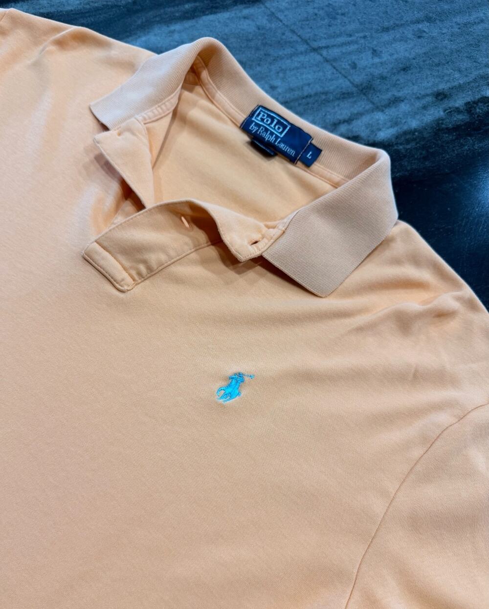 Vintage Polo Ralph Lauren Interlock Shirt Mens L Peach Blue Pony 90s